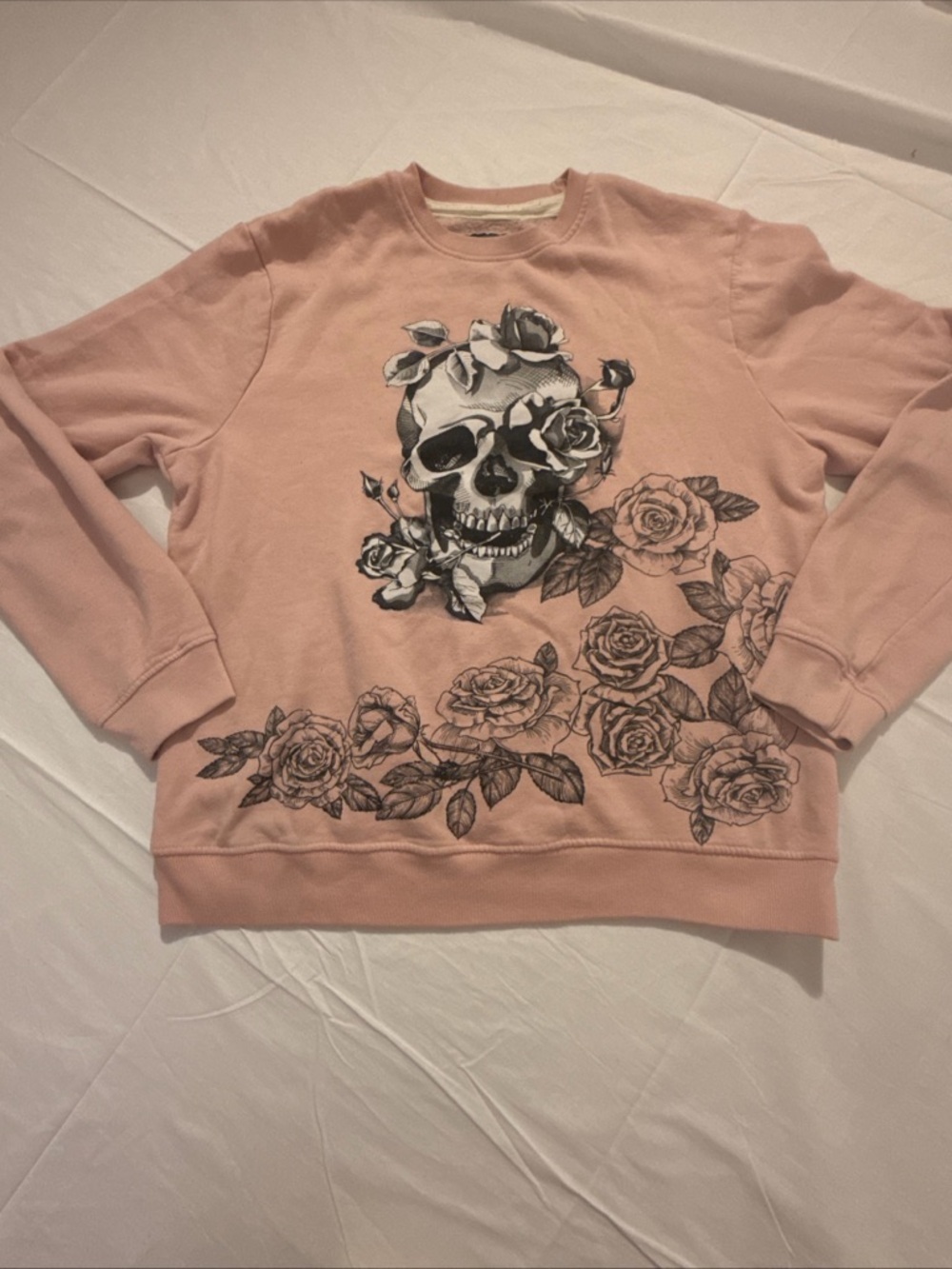 Blind Rooster Sweatshirt Women Large Pink Black Skull Roses Flowers Grunge Punk